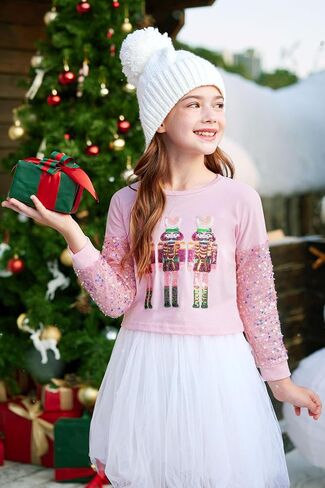 Besserbay Girls Christmas Long Long Sleeve Funny Shirt Sequin Patchwork Batwork Burs Tops 6-14 Years in Kuwait
