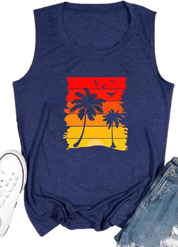 Beach Tank Tops for Women Summer Casual Sleeveless Hawaiian Graphic Print Beach Vacation Tank Tee in Saudi Arabia