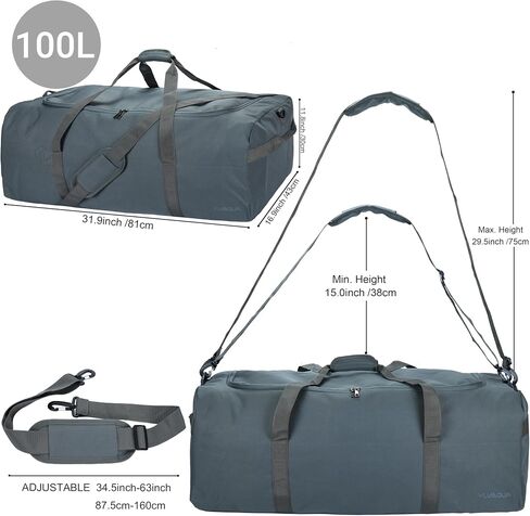 Large Duffle Bag for Travel, 100L Travel Bags for Men Extra Large Duffel Bag Water & Tear Resistant Women Weekender Bag w/Shoulder Strap for House Moving Travel Essentials Camping Gear Storage in Kuwait