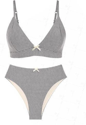 seamoly Vintage Fruit Cherry Print Bow Decor Tied Back High Waisted Bikini Set in Saudi Arabia
