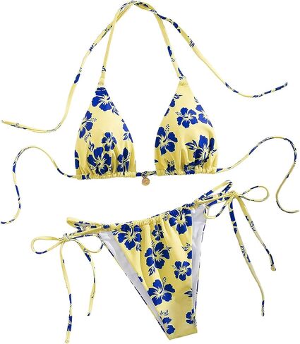 Women's 2 Piece Bikini Set Floral Triangle Thong Bikini Set High Cut Swimsuit Cheeky String Bathing Suit Beachwear in Saudi Arabia