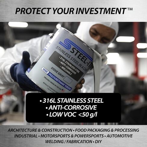 طلاء علوي من البولي يوريثين من Steel-It 1012Q، قابل للحام، طلاء فائق مضاد للتآكل - أسود (1 كوارت) in Kuwait