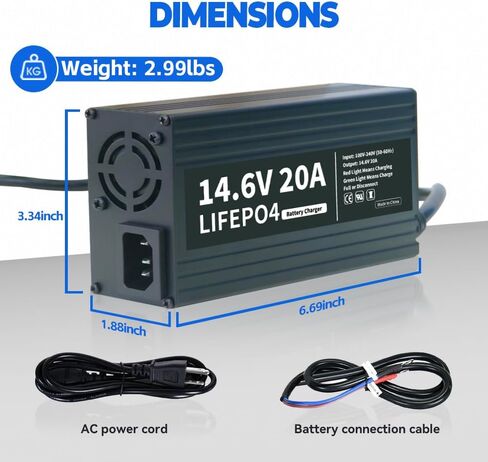 12V 20A Lithium LiFePO4 Battery Charger, 14.6V AC-DC Smart Charger Special for Deep Cycle Rechargeable LiFePO4 Batteries in Kuwait