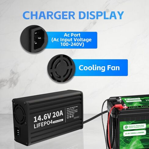 12V 20A Lithium LiFePO4 Battery Charger, 14.6V AC-DC Smart Charger Special for Deep Cycle Rechargeable LiFePO4 Batteries in Kuwait