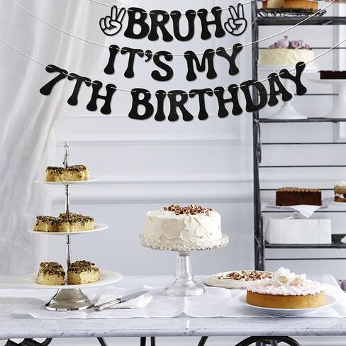 Bruh It's My Birthday Banner - Boy Birthday Party Decor, Teen Boy Party Sign, Funny Bruh Birthday Bunting Black Glitter in Kuwait