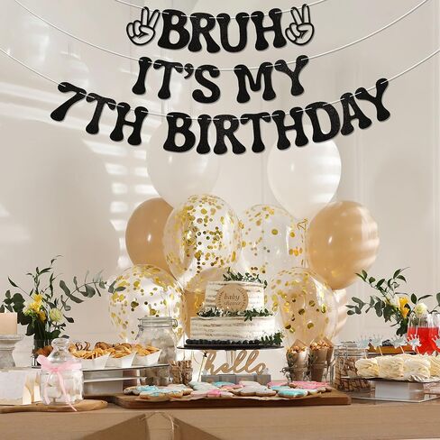 Bruh It's My Birthday Banner - Boy Birthday Party Decor, Teen Boy Party Sign, Funny Bruh Birthday Bunting Black Glitter in Kuwait