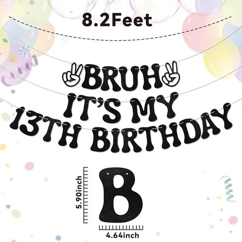 Bruh It's My Birthday Banner - Boy Birthday Party Decor, Teen Boy Party Sign, Funny Bruh Birthday Bunting Black Glitter in Kuwait