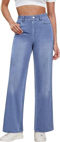 GRAPENT Wide Leg Jeans for Women High Waisted Trendy Pull On Elastic Waist Soft Stretchy Denim Pants Sweatpant Jeans in Kuwait
