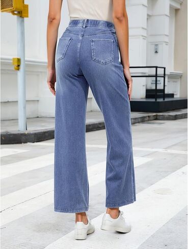 GRAPENT Wide Leg Jeans for Women High Waisted Trendy Pull On Elastic Waist Soft Stretchy Denim Pants Sweatpant Jeans in Kuwait