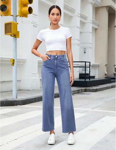 GRAPENT Wide Leg Jeans for Women High Waisted Trendy Pull On Elastic Waist Soft Stretchy Denim Pants Sweatpant Jeans in Kuwait