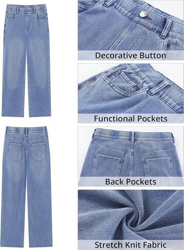 GRAPENT Wide Leg Jeans for Women High Waisted Trendy Pull On Elastic Waist Soft Stretchy Denim Pants Sweatpant Jeans in Kuwait