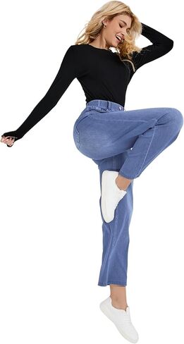 GRAPENT Wide Leg Jeans for Women High Waisted Trendy Pull On Elastic Waist Soft Stretchy Denim Pants Sweatpant Jeans in Kuwait
