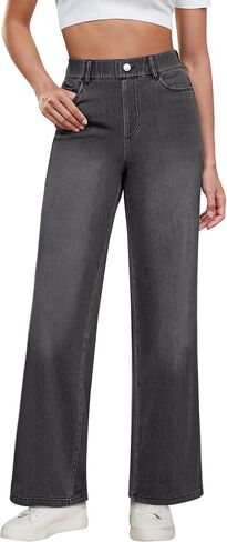 GRAPENT Wide Leg Jeans for Women High Waisted Trendy Pull On Elastic Waist Soft Stretchy Denim Pants Sweatpant Jeans in Kuwait