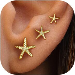 Ritach Gold Stud Earrings for Women Trendy 14K Gold Hypoallergenic Small Earrings for multiple piercing in Saudi Arabia