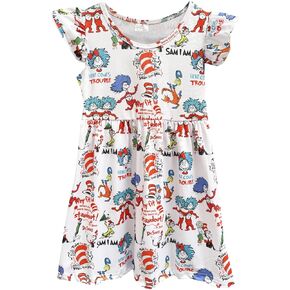 Baby Girls Spring Summer Cat in The Hat Dress Girls Flutter Sleeve Boutique Dress in Saudi Arabia