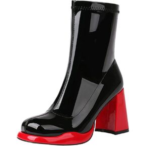 Mofirdast Gogo Boots منصة مكتنزة الكعب الكاحل للأحذية للنساء مربع إصبع القدم أحذية العجل مع السوستة الجانبية لرقص حفلات الحفلات in Saudi Arabia