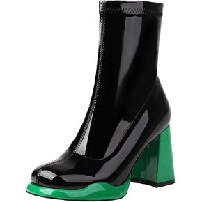 Mofirdast Gogo Boots منصة مكتنزة الكعب الكاحل للأحذية للنساء مربع إصبع القدم أحذية العجل مع السوستة الجانبية لرقص حفلات الحفلات in Kuwait