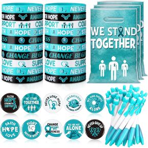 Supervitae 200 Pcs Cancer Awareness Accessories, Include 50 Multicolor Ribbon Gift Bags 50 Colorful Ribbon Wristband 50 Cancer Awareness Pen 50 Prevention Button Pins for Charity Gifts Supplies in Kuwait