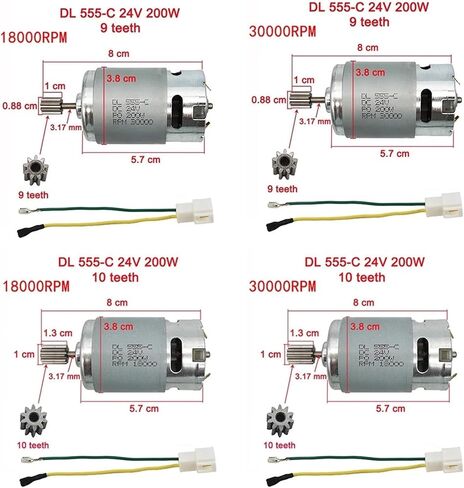 ارتفاع سرعة 24V DL 555-C للسيارات الكهربائية للأطفال عالية الطاقة 200W 18000/30000 دورة في الدقيقة خيارات بديلة دائمة (555-24V-30000-9T) in Saudi Arabia