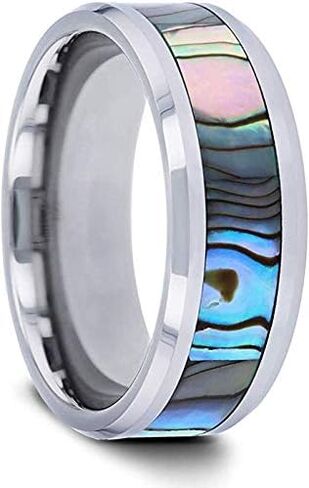 Waimea - Men's Tungsten Wedding Ring Band with Mother-of-Pearl Inlay - 4mm – 10mm in Saudi Arabia