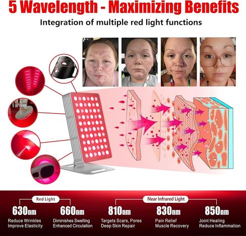 Red Light Therapy for Face and Body - Infrared Red Light Therapy Panel with Stand, Remote & 5 Wavelength - Led 660nm Red Light & 850nm Near Infrared Light Therapy Lamp Device at Home for Face & Body in Saudi Arabia