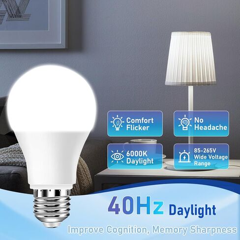 40Hz Therapy Light Bulb – Improve Focus, Memory & Mood for Seniors – Easy to Use | 85–265V Wide Voltage | E26 Base| 6000K Daylight | No Headache | Easy Daily Use in Saudi Arabia