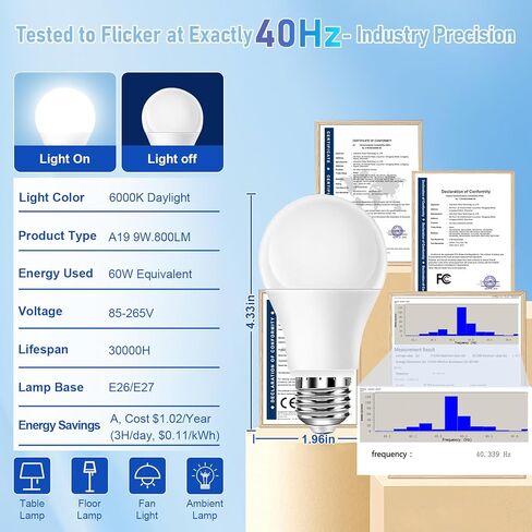 40Hz Therapy Light Bulb – Improve Focus, Memory & Mood for Seniors – Easy to Use | 85–265V Wide Voltage | E26 Base| 6000K Daylight | No Headache | Easy Daily Use in Saudi Arabia