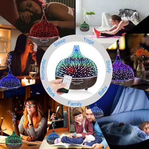 Essential Oil Diffuser 550ml Cool Mist Humidifier 3D Glass Ultrasonic Aromatherapy Humidifier with 7 Color Changing Led Lights, Waterless Auto Shut-Off, Adjustable Timer for Home Bedroom Office in Saudi Arabia