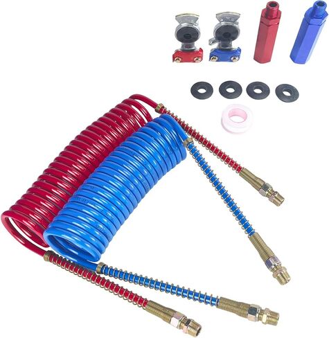 15 FT Air Brake Line Hose Coil Assembly with Glad Hands &Rubber Seals & Grips for Semi Truck Air Line Blue & Red Trailer Hoses 1/2" NPT Fittings with 12" leads in Saudi Arabia