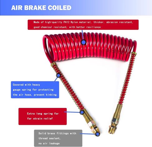 15 FT Air Brake Line Hose Coil Assembly with Glad Hands &Rubber Seals & Grips for Semi Truck Air Line Blue & Red Trailer Hoses 1/2" NPT Fittings with 12" leads in Saudi Arabia