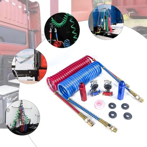 15 FT Air Brake Line Hose Coil Assembly with Glad Hands &Rubber Seals & Grips for Semi Truck Air Line Blue & Red Trailer Hoses 1/2" NPT Fittings with 12" leads in Saudi Arabia