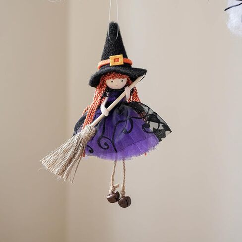 Hangable Witch Doll Ornament | Halloween Small Witch Figurine with Gauze Skirt,Sorceress Doll with Broom,Halloween Hanging Decoration,for Haunted House Room Door and Window Decoration in Saudi Arabia