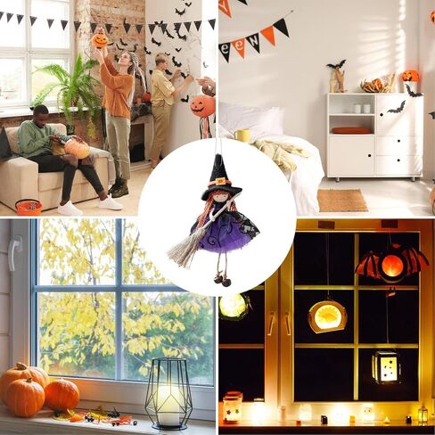Hangable Witch Doll Ornament | Halloween Small Witch Figurine with Gauze Skirt,Sorceress Doll with Broom,Halloween Hanging Decoration,for Haunted House Room Door and Window Decoration in Saudi Arabia