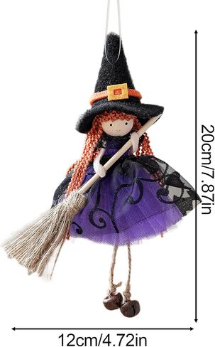 Hangable Witch Doll Ornament | Halloween Small Witch Figurine with Gauze Skirt,Sorceress Doll with Broom,Halloween Hanging Decoration,for Haunted House Room Door and Window Decoration in Saudi Arabia