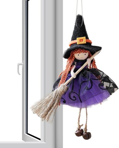 Hangable Witch Doll Ornament | Halloween Small Witch Figurine with Gauze Skirt,Sorceress Doll with Broom,Halloween Hanging Decoration,for Haunted House Room Door and Window Decoration in Saudi Arabia