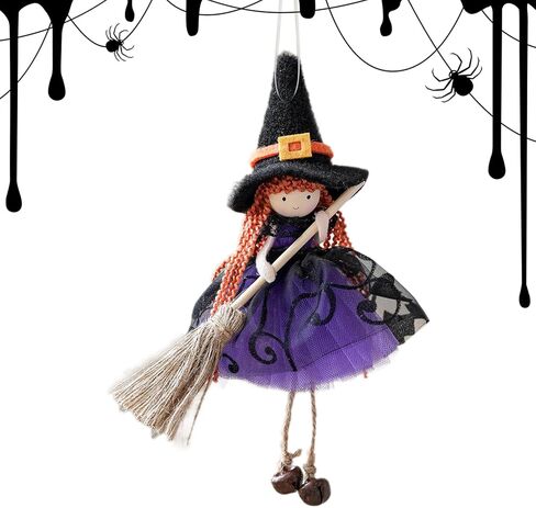 Hangable Witch Doll Ornament | Halloween Small Witch Figurine with Gauze Skirt,Sorceress Doll with Broom,Halloween Hanging Decoration,for Haunted House Room Door and Window Decoration in Saudi Arabia