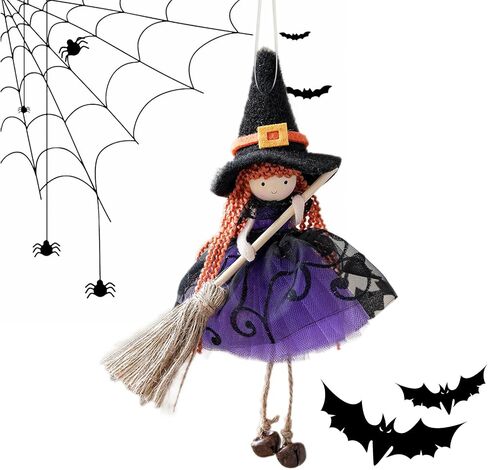 Hangable Witch Doll Ornament | Halloween Small Witch Figurine with Gauze Skirt,Sorceress Doll with Broom,Halloween Hanging Decoration,for Haunted House Room Door and Window Decoration in Saudi Arabia