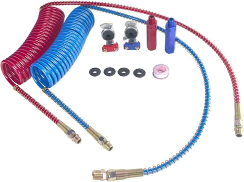15 FT Air Brake Line Hose Coil Assembly with Glad Hands &Rubber Seals & Grips for Semi Truck Air Line Blue & Red Trailer Hoses 1/2" NPT Fittings with 12" leads in Saudi Arabia