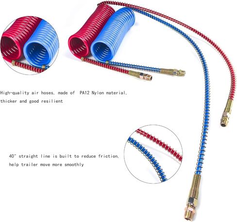 15 FT Air Brake Line Hose Coil Assembly with Glad Hands &Rubber Seals & Grips for Semi Truck Air Line Blue & Red Trailer Hoses 1/2" NPT Fittings with 12" leads in Saudi Arabia