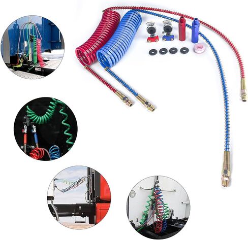 15 FT Air Brake Line Hose Coil Assembly with Glad Hands &Rubber Seals & Grips for Semi Truck Air Line Blue & Red Trailer Hoses 1/2" NPT Fittings with 12" leads in Saudi Arabia