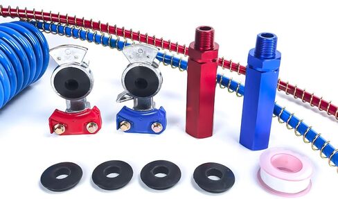 15 FT Air Brake Line Hose Coil Assembly with Glad Hands &Rubber Seals & Grips for Semi Truck Air Line Blue & Red Trailer Hoses 1/2" NPT Fittings with 12" leads in Saudi Arabia