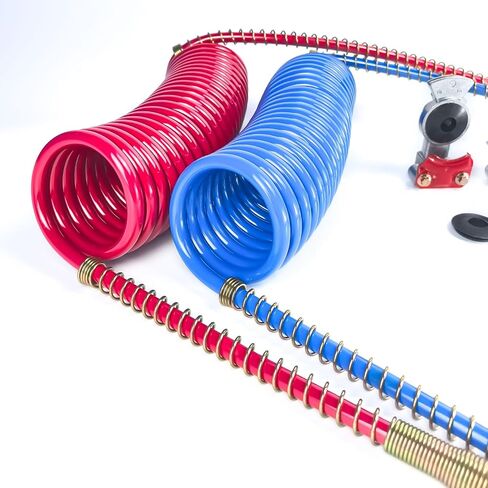 15 FT Air Brake Line Hose Coil Assembly with Glad Hands &Rubber Seals & Grips for Semi Truck Air Line Blue & Red Trailer Hoses 1/2" NPT Fittings with 12" leads in Saudi Arabia