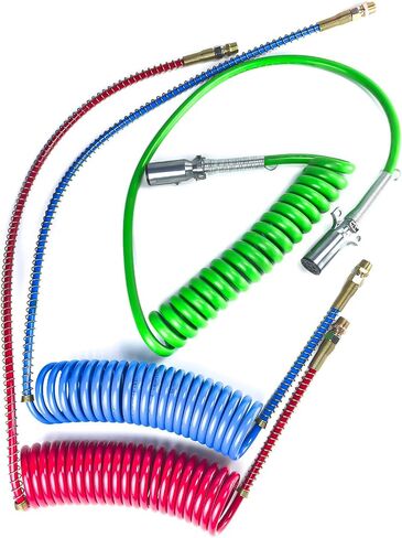 15 FT Air Brake Line Hose Coil Assembly with Glad Hands &Rubber Seals & Grips for Semi Truck Air Line Blue & Red Trailer Hoses 1/2" NPT Fittings with 12" leads in Saudi Arabia