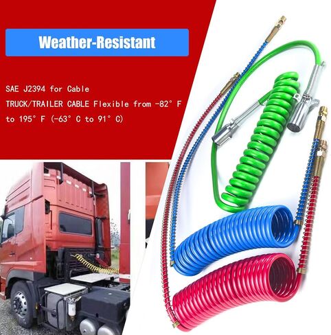 15 FT Air Brake Line Hose Coil Assembly with Glad Hands &Rubber Seals & Grips for Semi Truck Air Line Blue & Red Trailer Hoses 1/2" NPT Fittings with 12" leads in Saudi Arabia