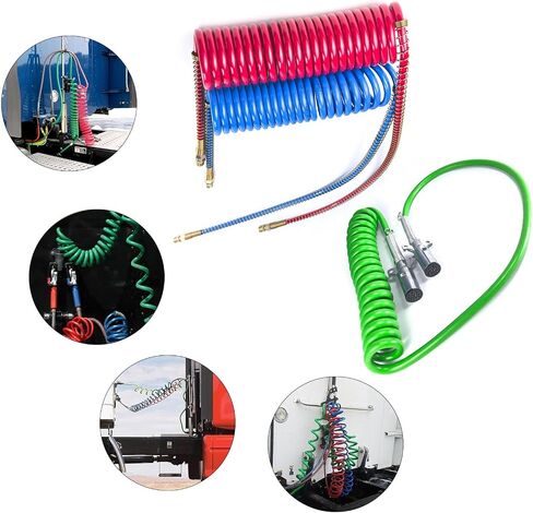 15 FT Air Brake Line Hose Coil Assembly with Glad Hands &Rubber Seals & Grips for Semi Truck Air Line Blue & Red Trailer Hoses 1/2" NPT Fittings with 12" leads in Saudi Arabia