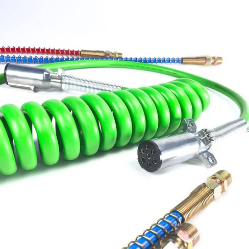 15 FT Air Brake Line Hose Coil Assembly with Glad Hands &Rubber Seals & Grips for Semi Truck Air Line Blue & Red Trailer Hoses 1/2" NPT Fittings with 12" leads in Saudi Arabia