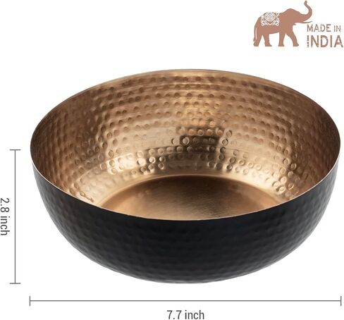 MyGift 8 Inch Art Deco Hammered Black Metal Decorative Bowl with Copper Tone Interior, Home Decor Coffee Table Candy Dish, Key Wallet Catchall - Handcrafted in India in Saudi Arabia
