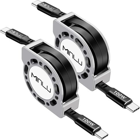 Retractable USB C to USB C Cable(4ft, 2Pack),100W USB C to C Fast Charging Cord, Type C Charger Cable for iPhone 16/15 Series Samsung Galaxy S24 S21 S10 Note 10 MacBook iPad Kindle More in Kuwait