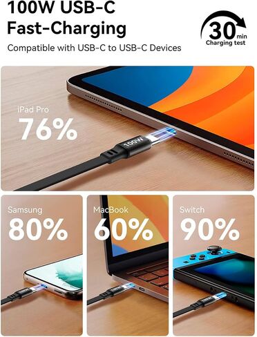 Retractable USB C to USB C Cable(4ft, 2Pack),100W USB C to C Fast Charging Cord, Type C Charger Cable for iPhone 16/15 Series Samsung Galaxy S24 S21 S10 Note 10 MacBook iPad Kindle More in Kuwait