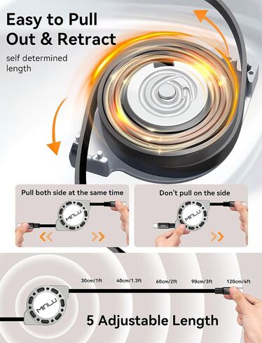 Retractable USB C to USB C Cable(4ft, 2Pack),100W USB C to C Fast Charging Cord, Type C Charger Cable for iPhone 16/15 Series Samsung Galaxy S24 S21 S10 Note 10 MacBook iPad Kindle More in Kuwait